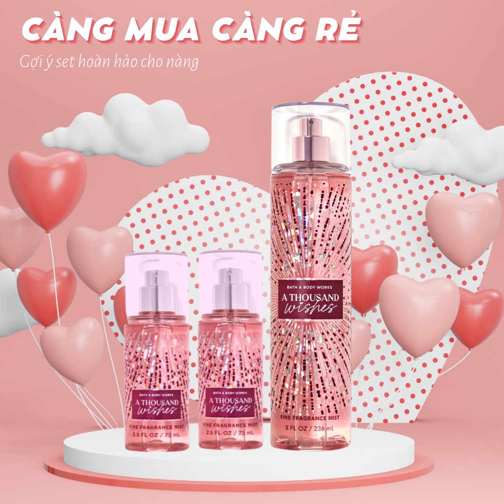 Xịt Thơm Toàn Thân Mini Bath & Body Works A Thousand Wishes 75ml Hương Hoa Mẫu Đơn