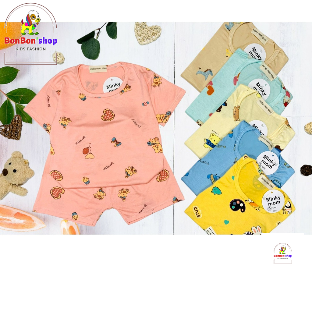 Bộ cộc tay thun lạnh cổ chui Minky siêu mềm mát cho bé trai/gái mẫu ngẫu nhiên