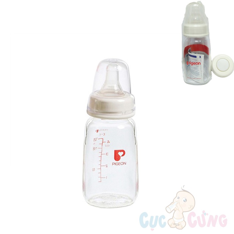 Bình sữa Pigeon thủy tinh 120ml cổ chuẩn nội địa  màu ngẫu nhiên phiên bản đặc biệt 2 chức năng