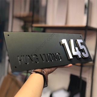 BẢNG, BIỂN SỐ NHÀ. Alcorest + Mica màu đen sần, chi tiết dán nổi đế mica trong 1cm, ngoài trời, BSN-PMV62