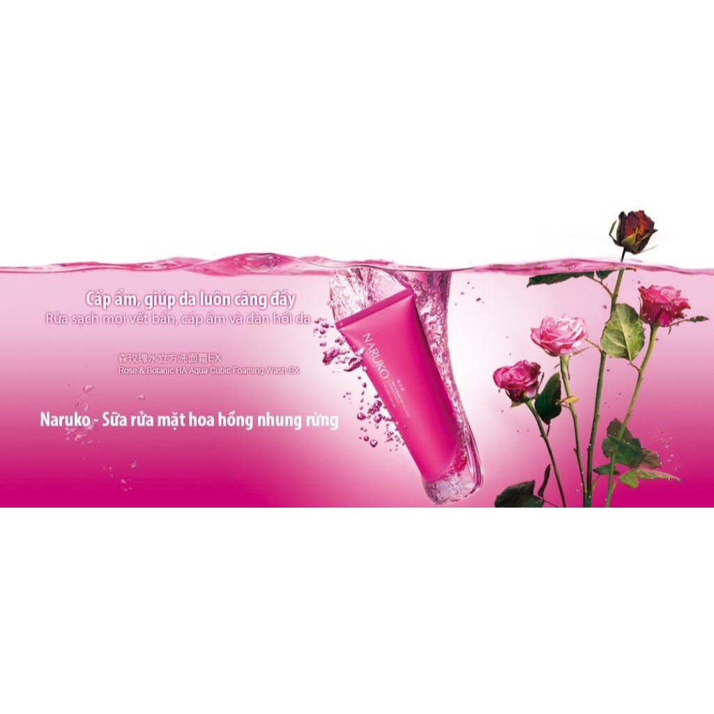 Sữa rửa mặt bọt hoa hồng nhung rừng Naruko Rose &amp; BOTANIC HA Aqua Cubic Foaming Wash EX 120ml(Bản Đài)