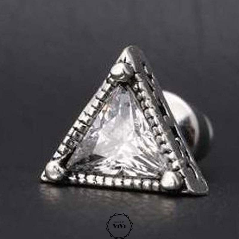 Bông tai bạc nam tam giác Tristone – khuyên tai bạc ViVi_Gift