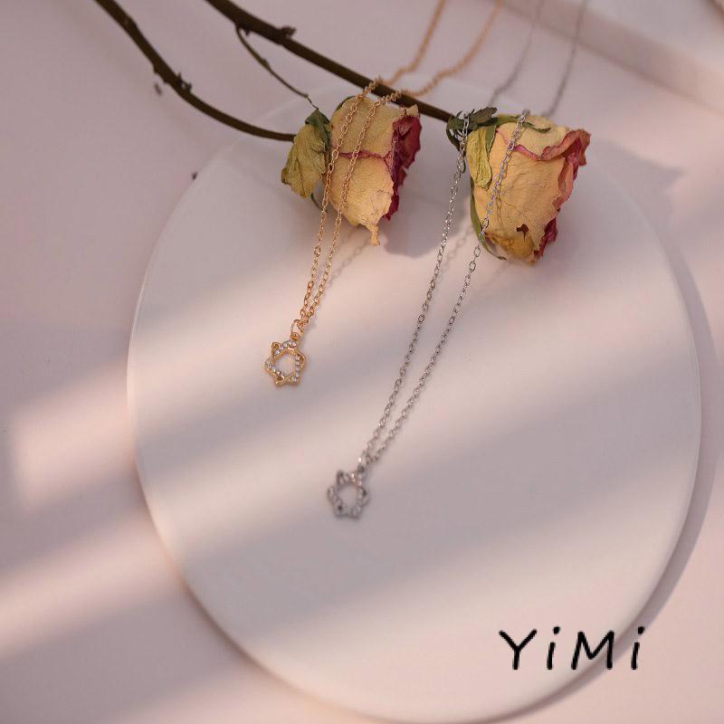 Vòng cổ Hợp Kim Mặt Hình Lập Phương Lục Giác Đính Kim Cương Giả Dễ Phối Đồ Ngọt Ngào Cho Học Sinh Nữ