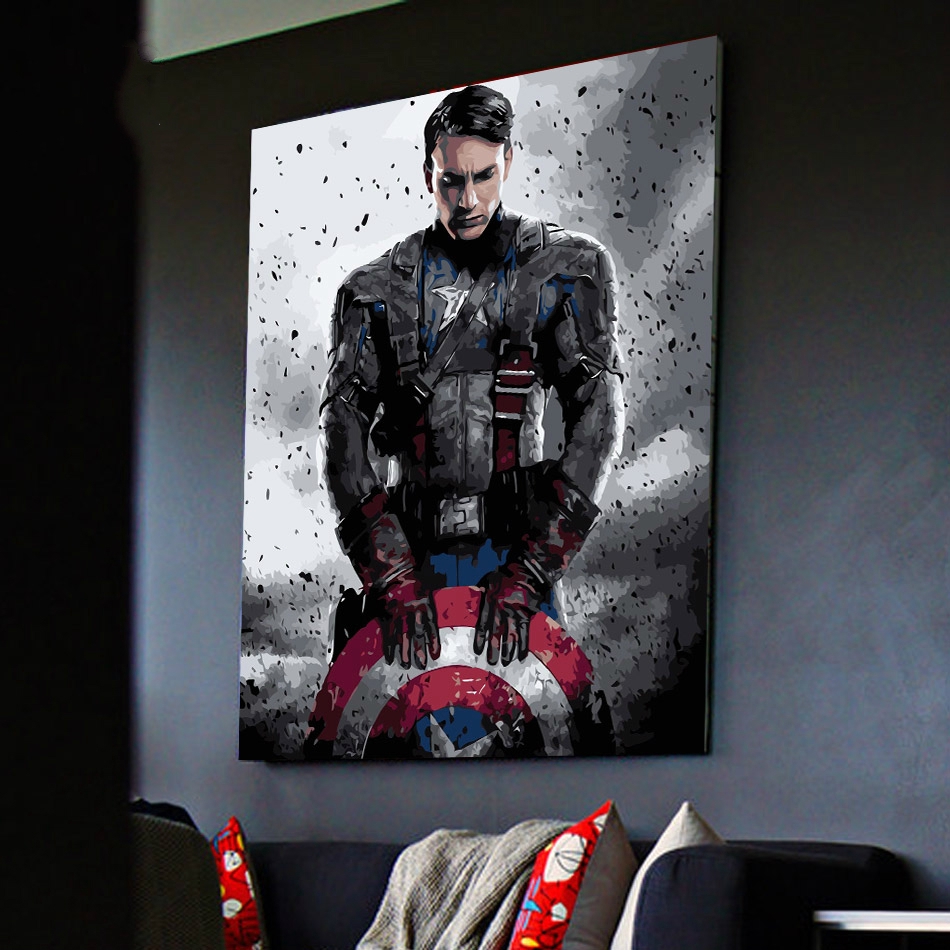 Bộ Tranh Sơn Dầu Hình Captain America Phim Avengers Mới