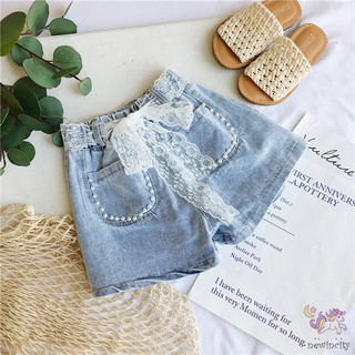 Quần short denim viền ren thời trang xinh xắn cho bé gái