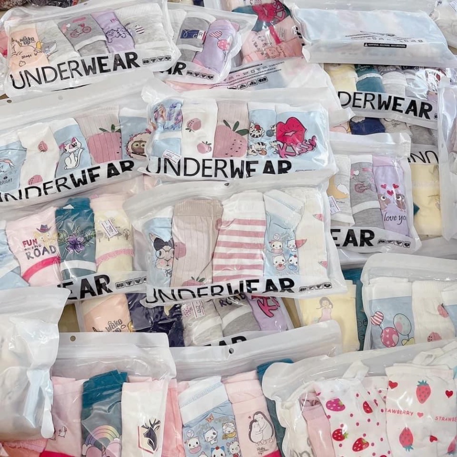 Set 5 quần chip nữ hình ngộ nghĩnh - Quần lót nữ hình siêu cute, chất hàn mền mát, túi zip, gửi set ngẫu nhiên