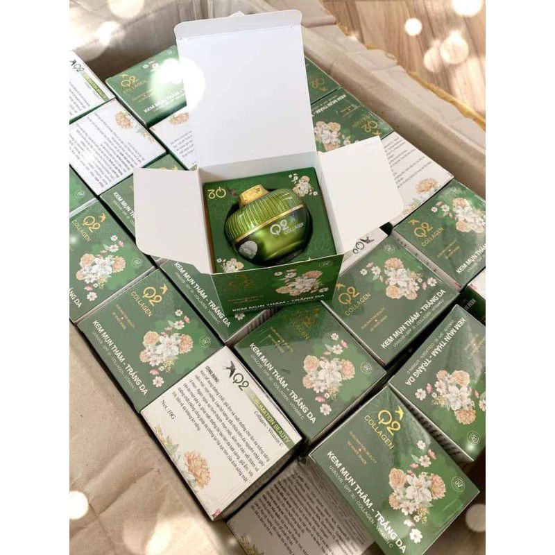 KEM Q2 XANH COLAGEN NGỪA MỤN THÂM TRẮNG DA 10G, 100% CHÍNH HÃNG