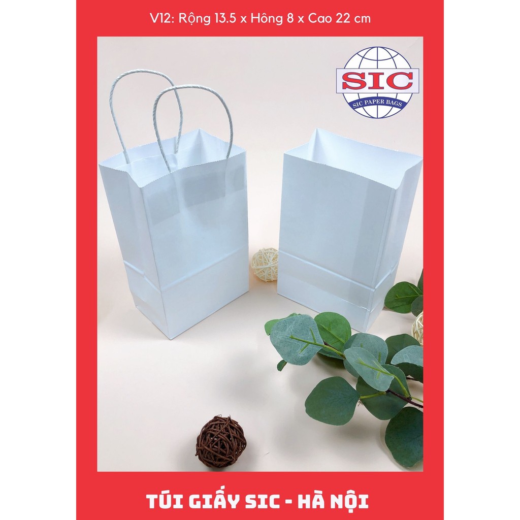 [SET 10 CHIẾC] TÚI GIẤY KRAFT V12: 13.5x8x22 MÀU TRẮNG CÓ QUAI