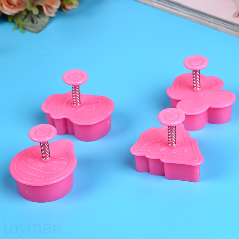 Set 4 khuôn nhựa ABS làm bánh kiểu dáng phong cách Giáng Sinh
