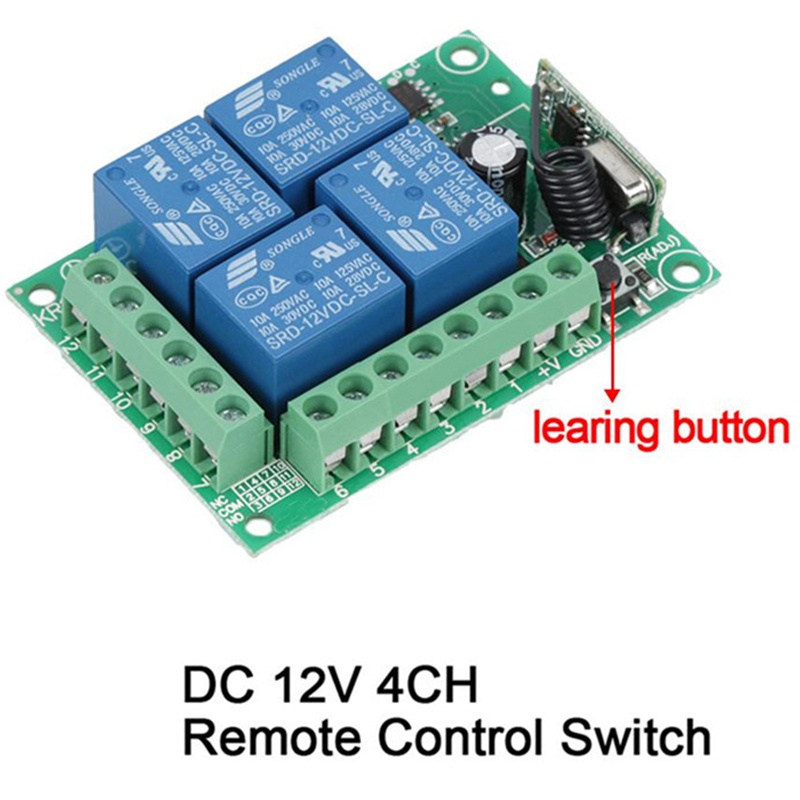 Mô Đun Công Tắc Đèn Điều Khiển Từ Xa Không Dây DC 12V 4CH 4CH RF + Bộ Phát Tín Hiệu Ga Ra /