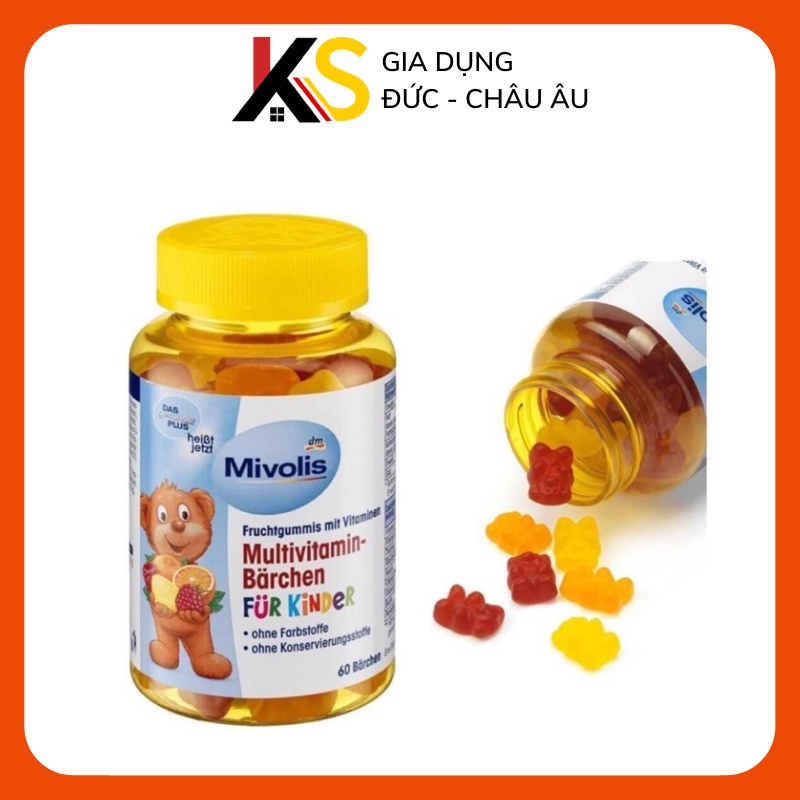 Kẹo Chip Chip Đức vị trái cây bổ sung Vitamin tăng cường sức đề kháng mùa dịch cho trẻ em Mivolis Mutilvitamin 60 viên