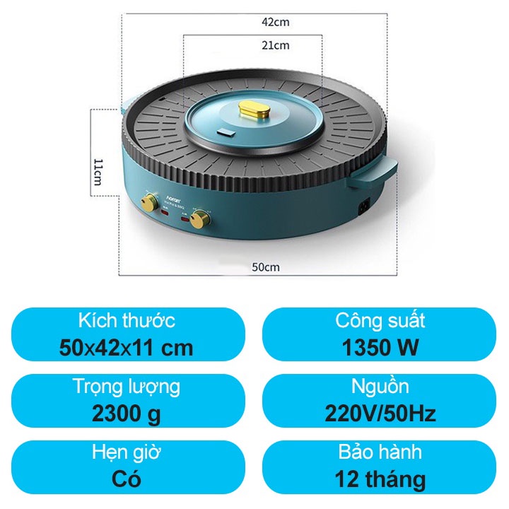 Nồi Lẩu Nướng Đa Năng BBQ 2 in 1, Vừa Lẩu Vừa Nướng, Mặt Đá Chống Dính Cao Cấp, BH 12 Tháng