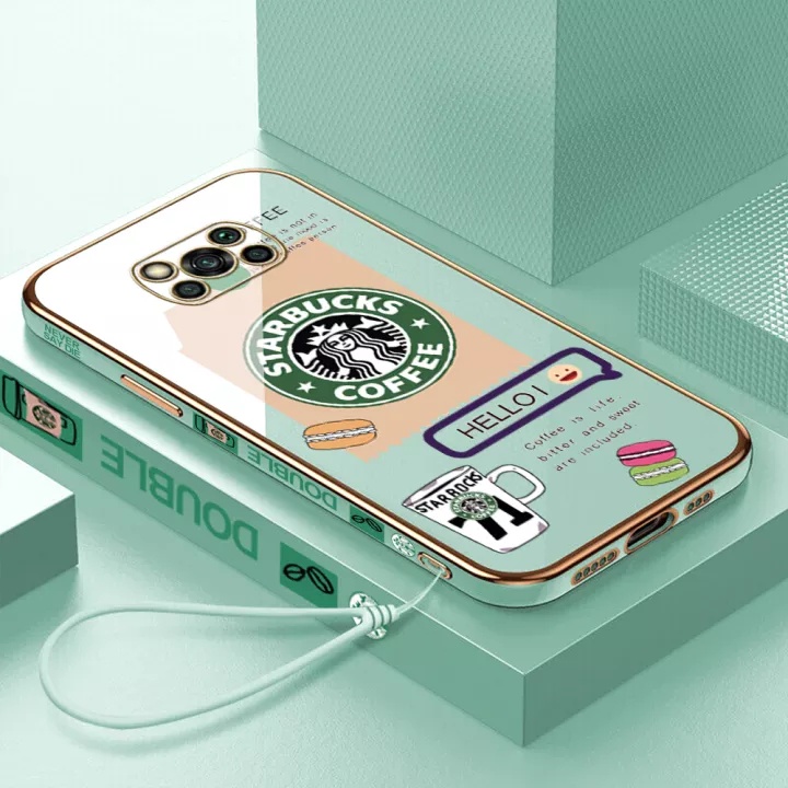 Ốp Điện Thoại Hình Vuông Mạ Chrome Họa Tiết Starbucks Cho Xiaomi POCO X3 X3PRO X3 NFC M3 Redmi 5PLUS Note5 Redmi10C 9A 9C 8 8A