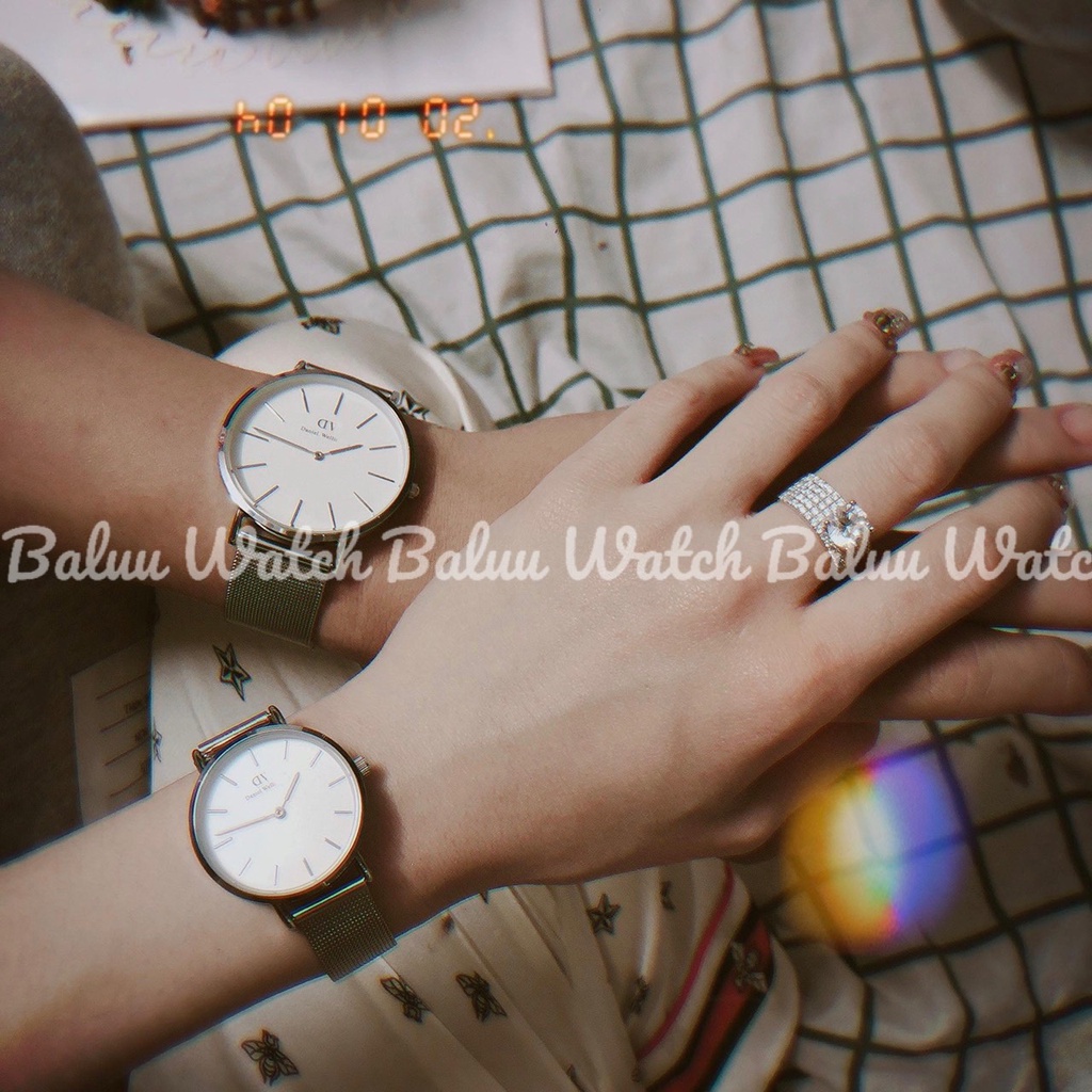 Đồng hồ nam nữ DV14 2 kim - Mặt trắng dây thép bạc