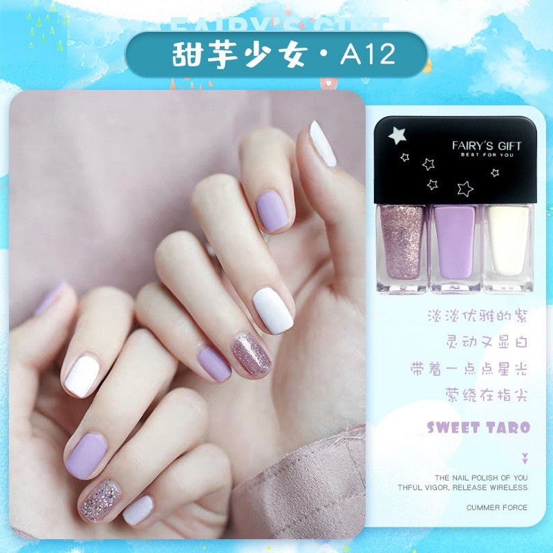Set 3 chai sơn móng tay Sơn Móng Tay Nhũ + Lì Fairy's Gift màu kẹo xinh xắn