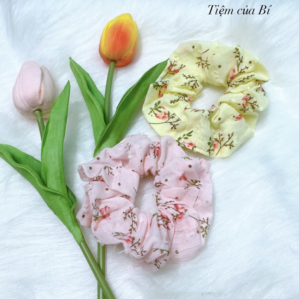 [Handmade] Scrunchies buộc tóc họa tiết hoa hồng nhỏ vải xô cao cấp