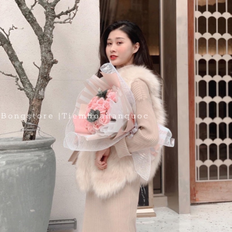 Bó hoa hồng sáp pastel phong cách Hàn Quốc dùng làm quà tặng sinh nhật 15-25 bông