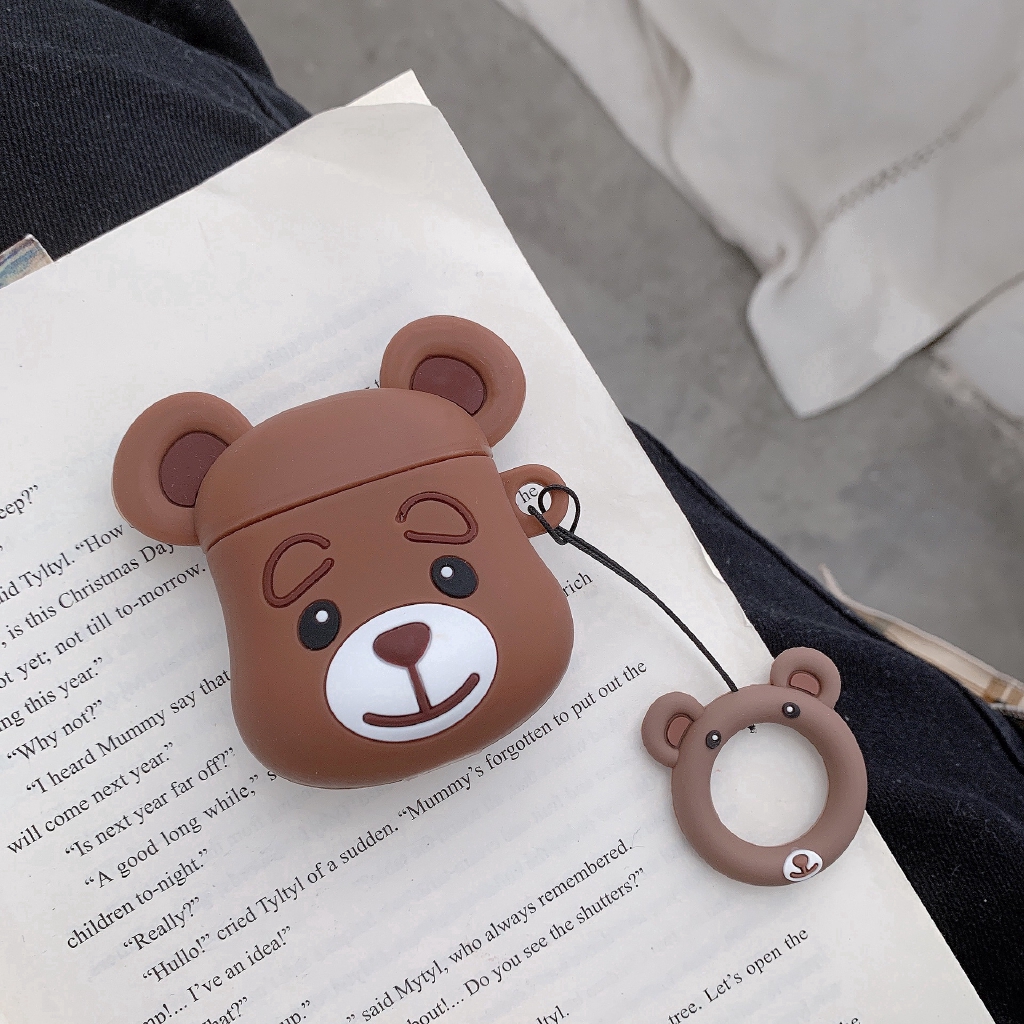 YT-Apple AirPods For Silicone case Shockproof Bluetooth Earphones Protective Cover Cartoon Brown Bear