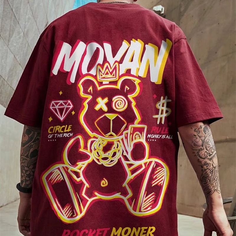 Áo Thun Dáng Rộng In Họa Tiết Gấu Hoạt Hình Phong Cách Hip Hop Thời Trang Mùa Hè Cho Nam Và Nữ [M-8XL]