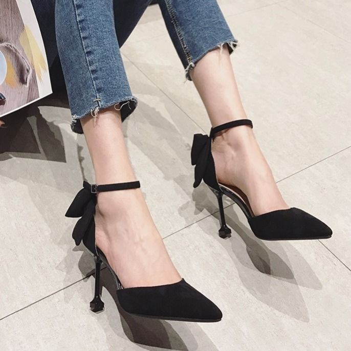 Giày Cao Gót Mũi Nhọn Phối Nơ Xinh Xắn Dành Cho Nữ