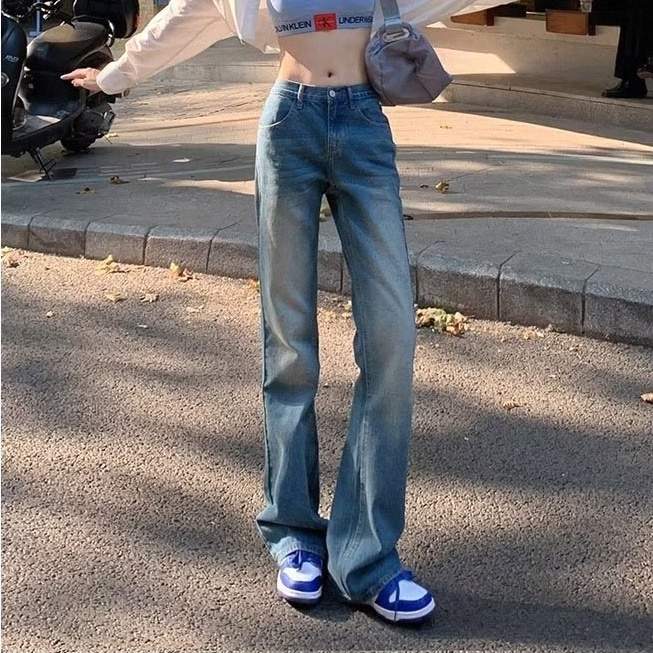 Quần Jeans Nữ Lưng Cao Ống Rộng Thời Trang Hàn Quốc