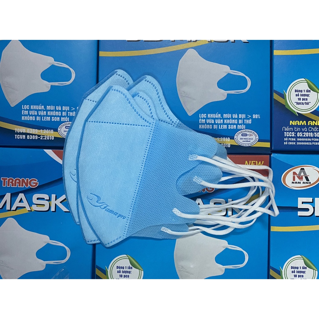 CHÍNH HÃNG - COMBO 5 hộp Khẩu trang 5D,3d mask NAM ANH người lớn FAMAPRO hộp 10 cái