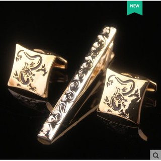 [P3518-11] Combo cài cà vạt + khuy măng séc gold