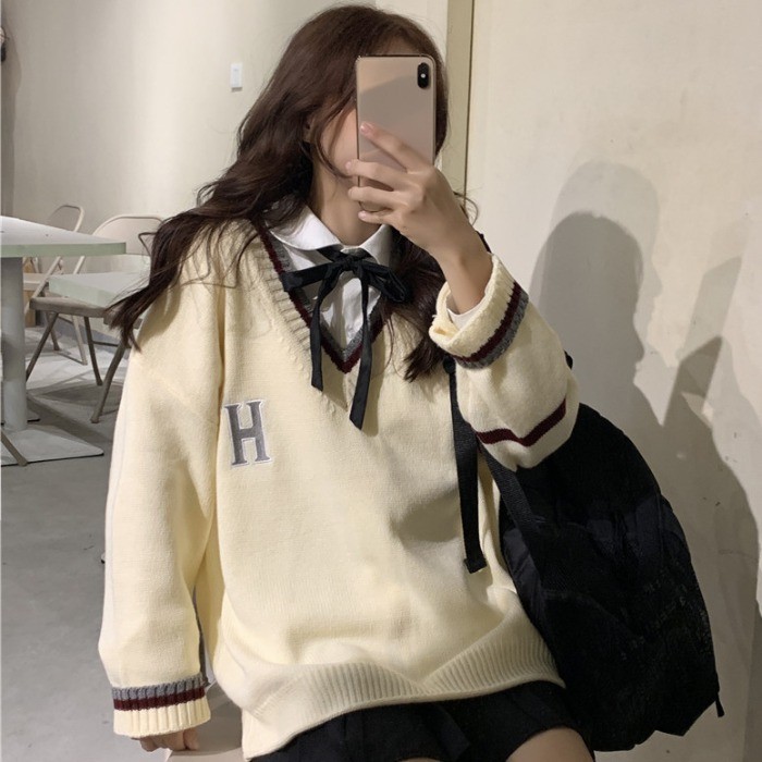 Áo len nữ form rộng áo sweater gile nữ form rộng thời trang unisex ulzzang hàn quốc du lịch đi học phối áo đồng phục