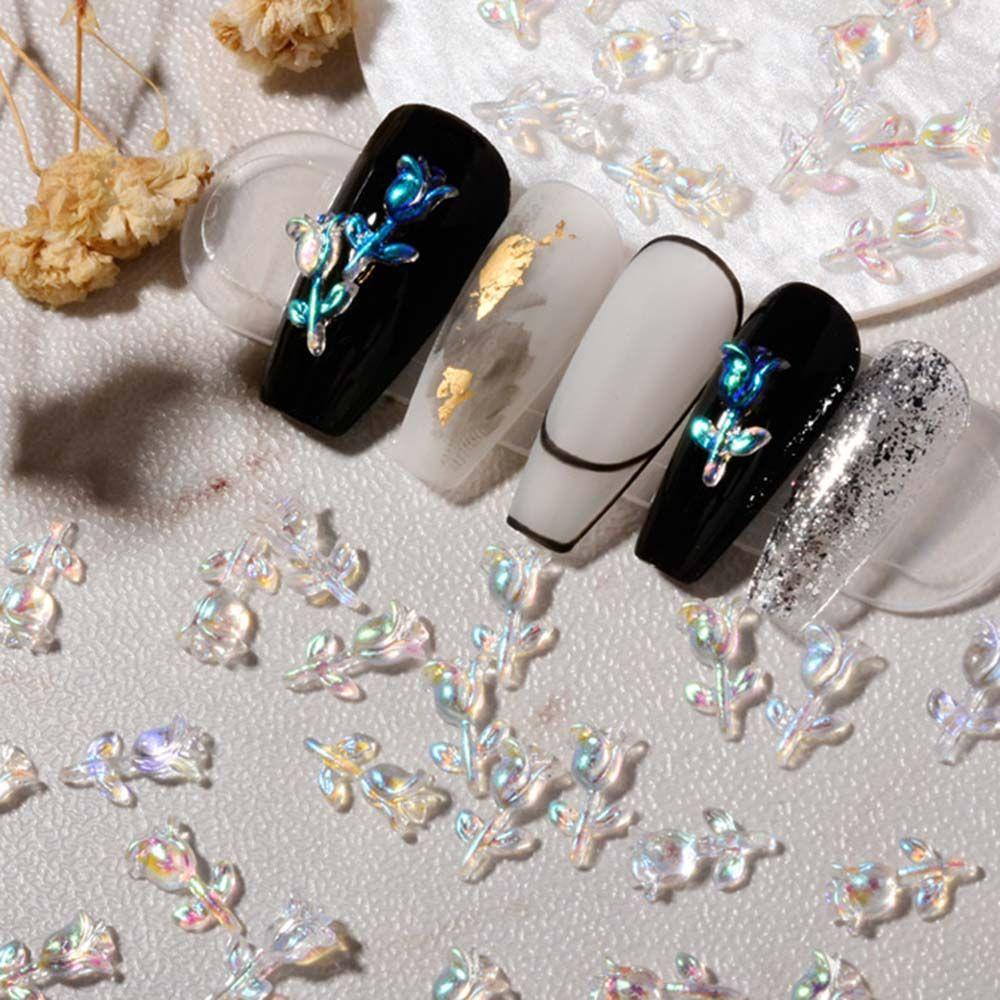 Phụ Kiện Trang Trí Móng Tay Nghệ Thuật Hình Hoa Hồng Bằng Resin Màu Hồng Phong Cách Hàn Quốc