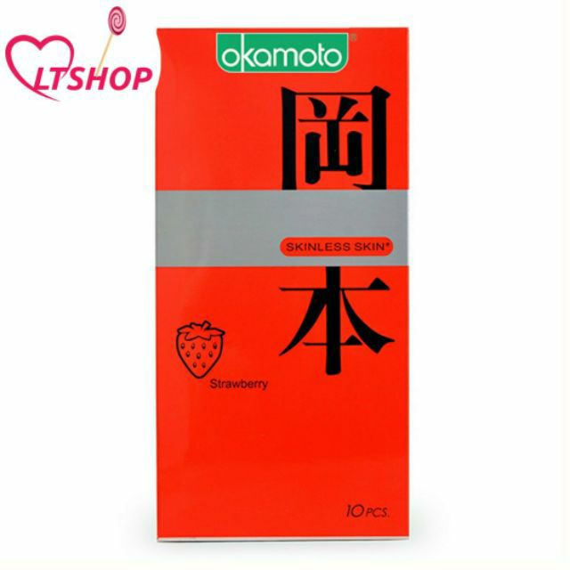 Bao Cao Su Okamoto Skinless Skin Strawberry    siêu mỏng hương dâu  Hộp 10 Cái