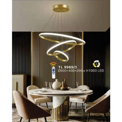 Đèn thả trang trí thả trần 3 vòng led có điều kiển remote WL