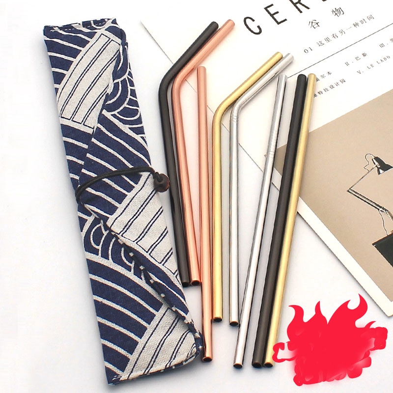 Bộ Ống Hút Bằng Thép Không Gỉ 304 Tái Sử Dụng Nhiều Lần Gồm 5 Món