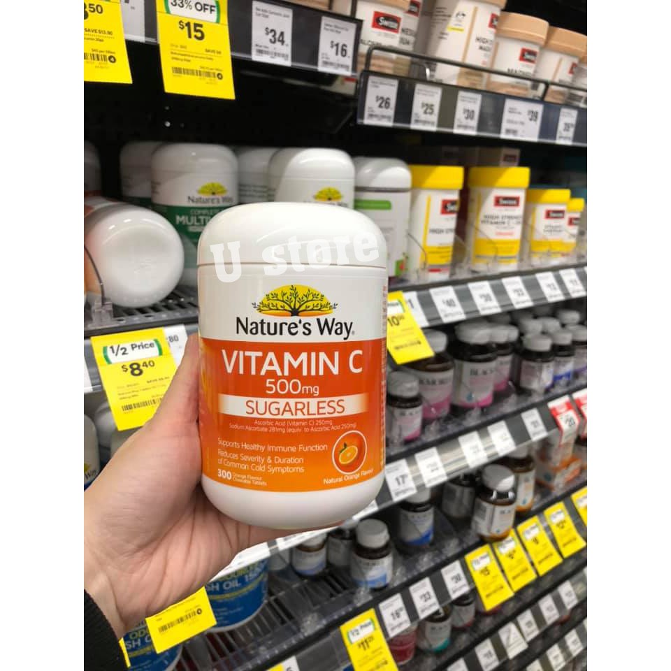 Viên ngậm bố sung Vitamin C không đường Nature’s Way Sugarless Vitamin C 500mg 300 viên