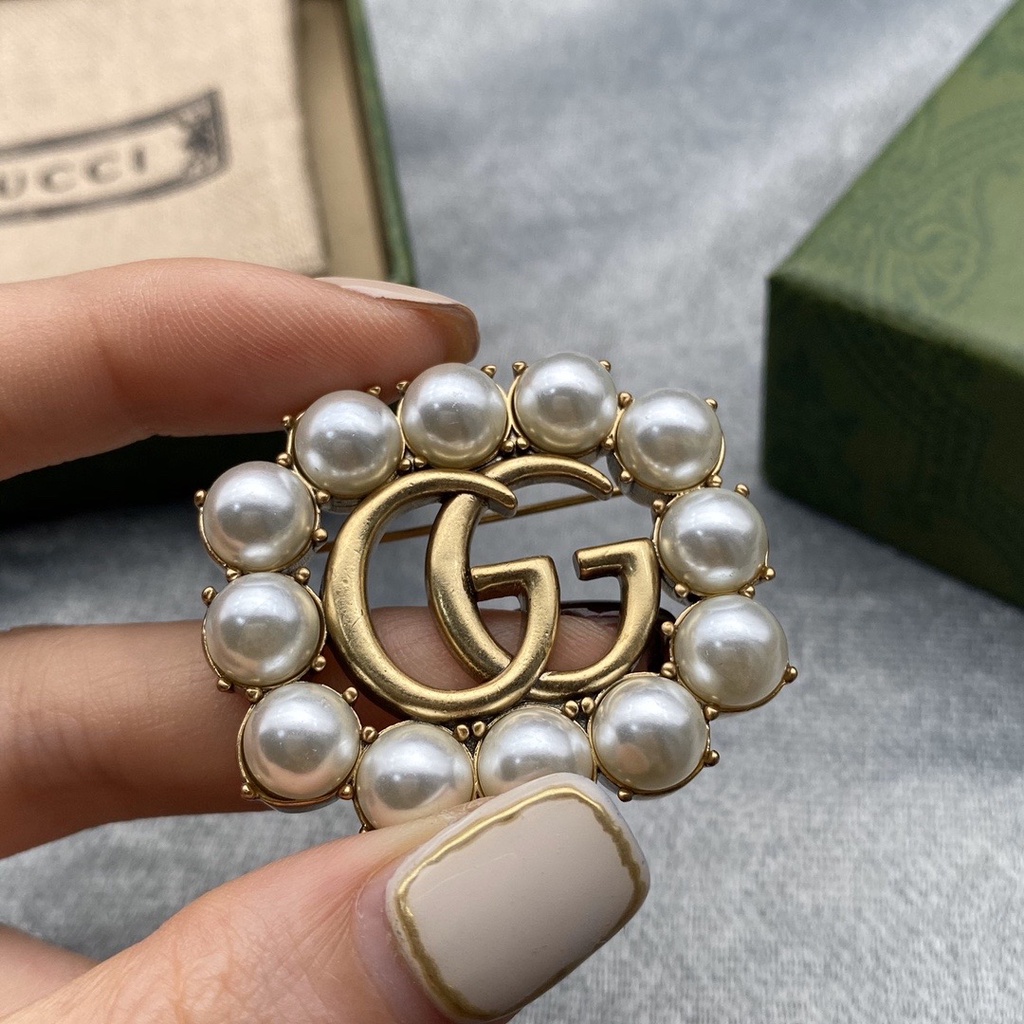 Ghim Cài Áo Đính Ngọc Trai Nhân Tạo Phong Cách Gucci Thời Trang