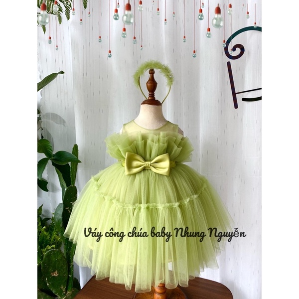 Váy công chúa baby Nhung Nguyễn mèo xanh bơ cf