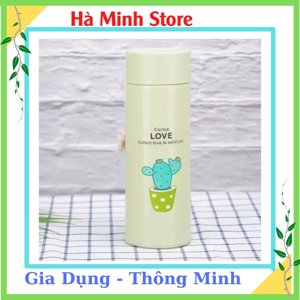 Bình Giữ Nhiệt Lúa Mạch 450ml Họa Tiết Xương Rồng, Lõi Thủy Tinh Bọc Nhữa, Giữ Nhiệt Lên Đến 5 Giờ - Gia Dụng Hà Minh