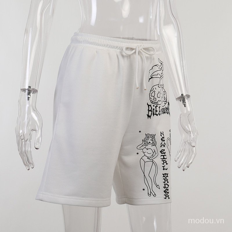 Thời Trang Set Áo Tank Top + Quần Sọt Lưng Cao Hoạ Tiết Vui Nhộn Cho Nữ