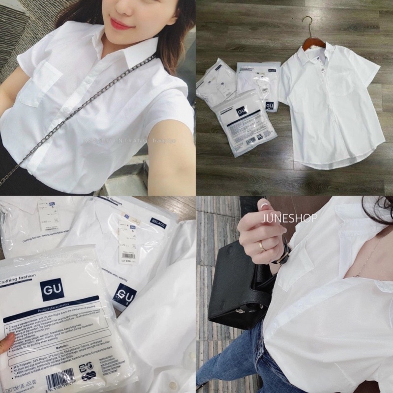 Sơ mi trắng cộc tay nữ có túi, sơ mi trắng vnxk Gu