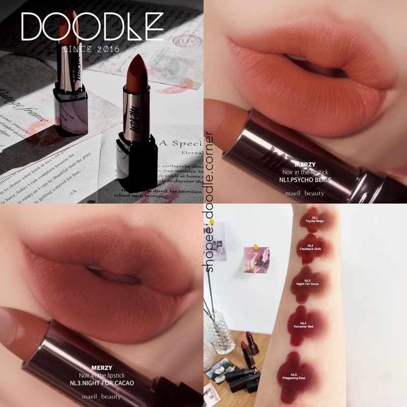 Son thỏi lì mịn mượt, nhẹ môi Merzy Noir In The Lipstick 2021