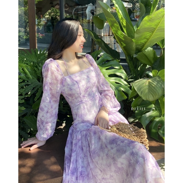 Váy voan hoa dài thướt tha Delili