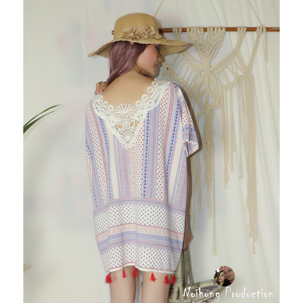 40-80kg Váy đầm dáng suông ngắn họa tiết kẻ vintage boho bohemian đi biển đẹp rẻ sexy hotgirl form rộng bigsize