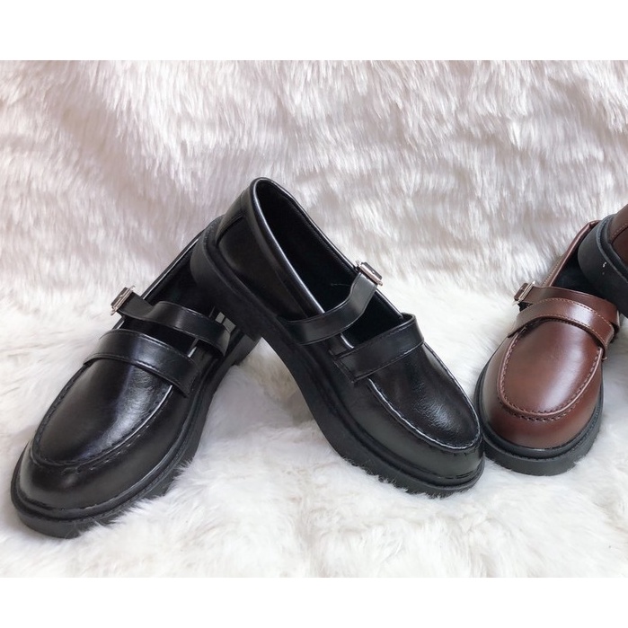 Giày ulzzang oxford vintage  da lỳ có dây vuông cho nữ phong cách hàn quốc trẻ năng động