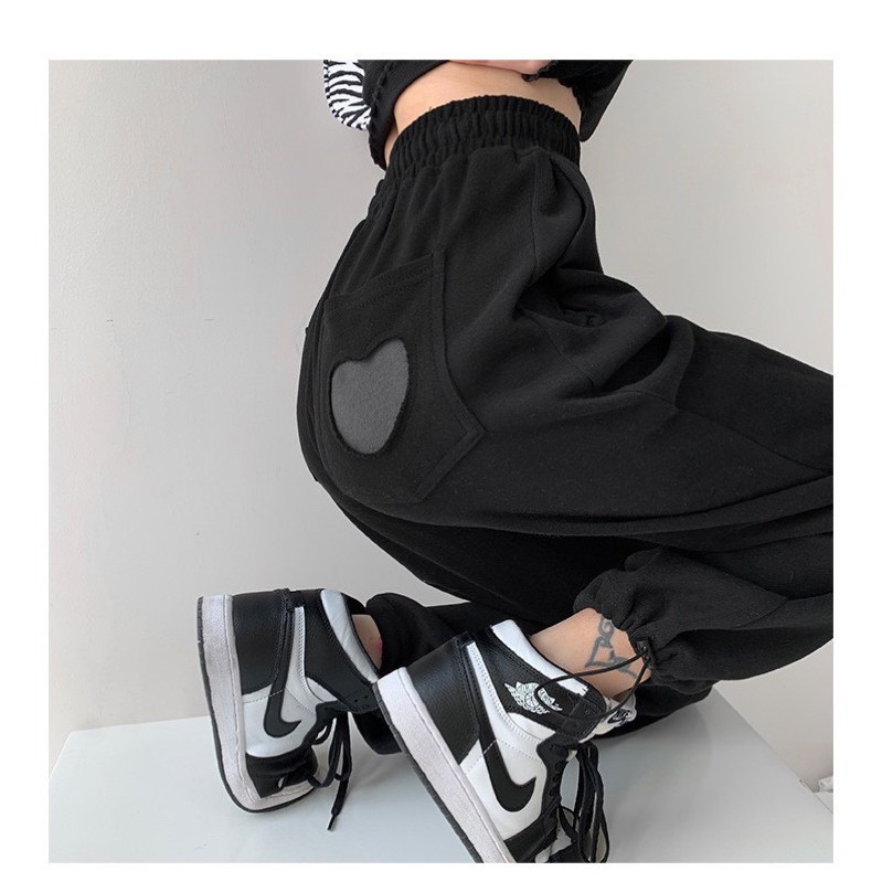 Quần dài nam nữ ống rộng có bo JOGGER HEART ulzzang (ẢNH THẬT)