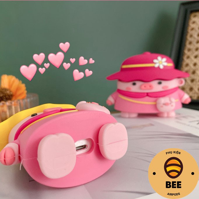 Case Airpod 1 2 Pro Vỏ Bọc Hộp Đựng Tai Nghe Airpods Hình Heo Con Mũ Rơm Chất Liệu Silicon Cao Cấp Siêu Cute - BEE SHOP