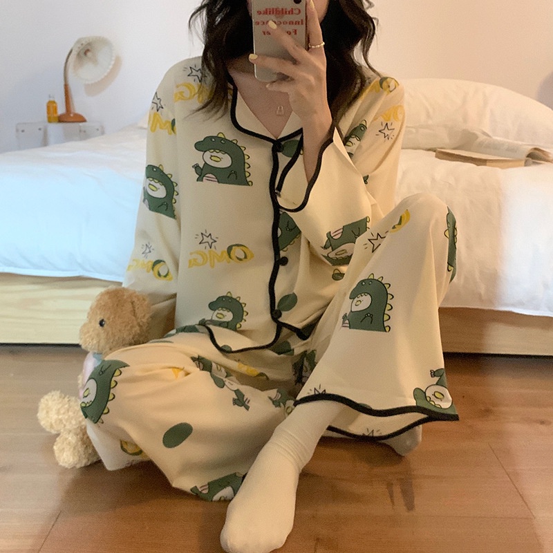 Bộ Đồ Ngủ Tay Dài Chất Lụa Họa Tiết Hoạt Hình Phong Cách Nhật Bản Thời Trang Xuân Thu Cho Nữ La107