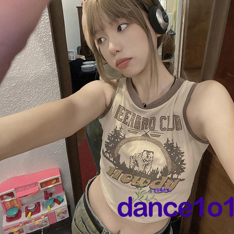 Áo Thun Nữ Sát Nách Cổ Tròn In Hình Động Vật Và Chữ dance1o1-Y2k