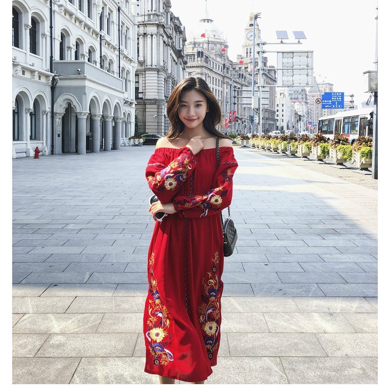 [HÀNG LOẠI 1] VÁY BOHEMIAN ĐỎ| HỌA TIẾT | TRỄ VAI | BigBuy360 - bigbuy360.vn