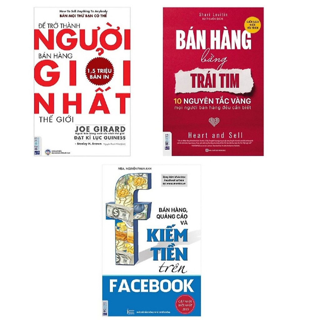 Sách - Combo 3 Cuốn Bán hàng bằng trái tim+Bán hàng quảng cáo trên facebook+Để trở thành người bán hàng giỏi nhất thế gi