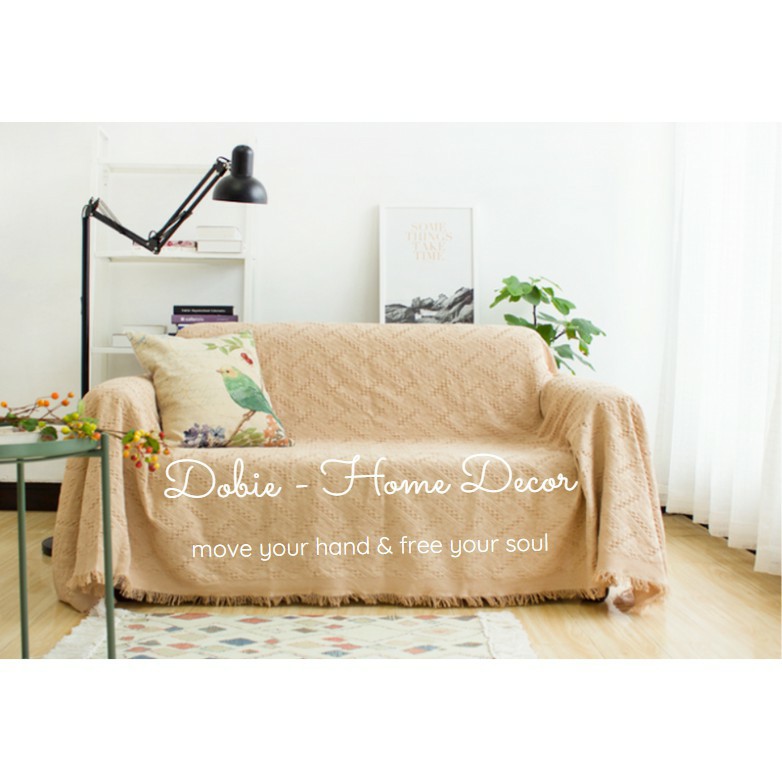 Chăn phủ sofa, thảm picnic, thảm chụp hình đan len tua rua phong cách Bắc Âu / Bohemian