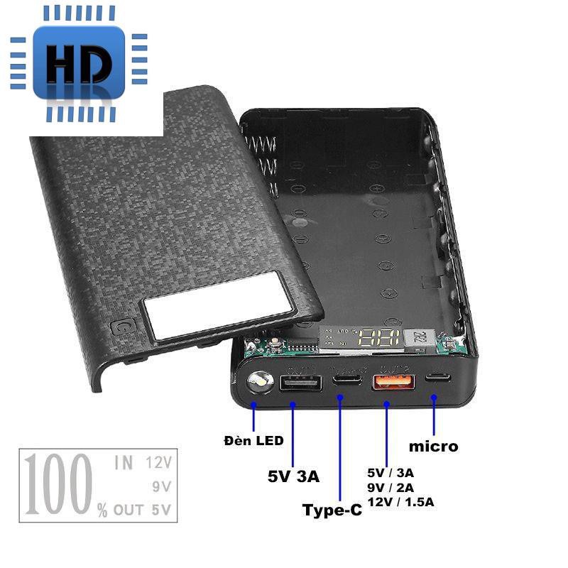 [HD] Box sạc dự phòng 8 cell LED hỗ trợ sạc nhanh QC3.0